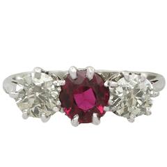 1940s 1.23 Carat Ruby and 1.25 Carat Diamond White Gold Platinum Set Trilogy 2