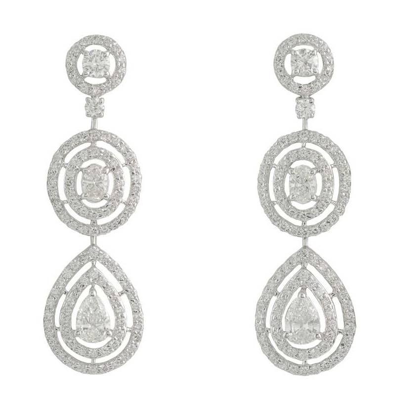 White Gold Diamond Drop Earrings 3.97 Carat