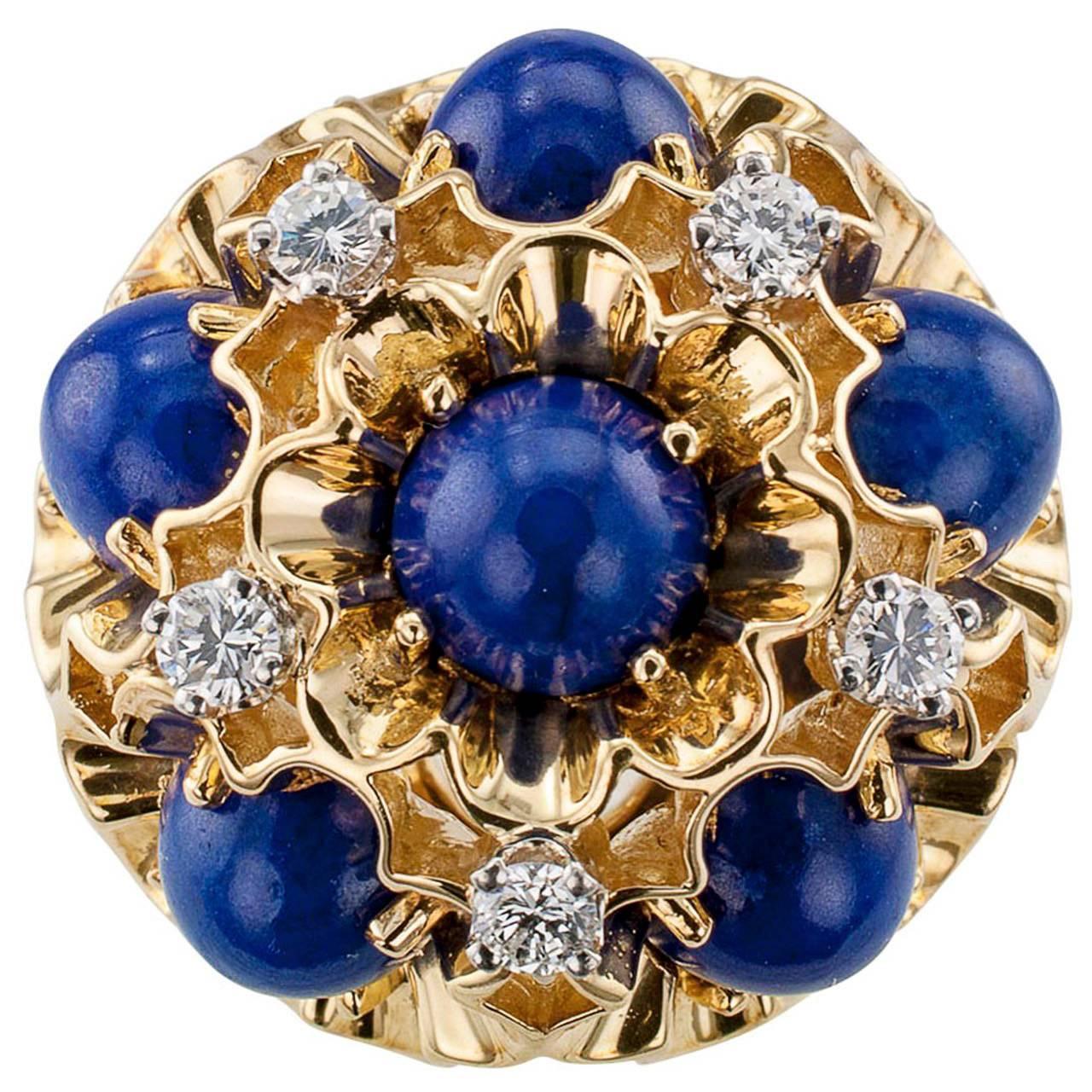 Dankner Lapis Lazuli Diamond Gold Domed Ring