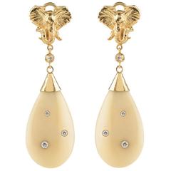 Couleurs de Geraldine Gold Diamond Elephant Earrings Nuvory Nut Ivory