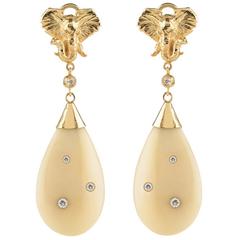 Couleurs de Geraldine Gold Diamond Elephant Earrings Nuvory Nut Ivory