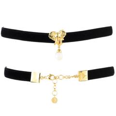 CdG Unique Style Gold Velvet Choker Necklace with NiNi Elephant Head Nut Ivory
