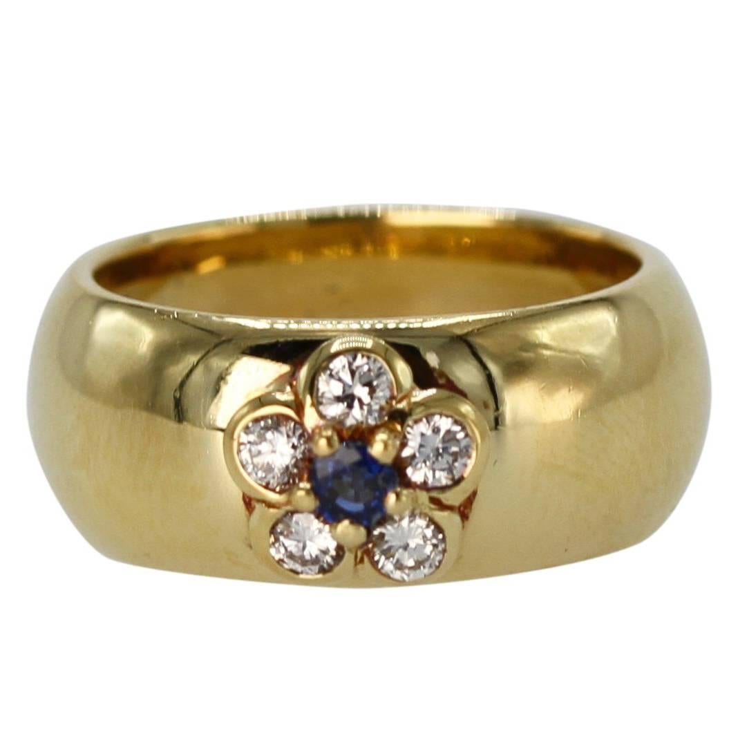 Van Cleef & Arpels Sapphire Diamond Gold Band Ring, 1970s