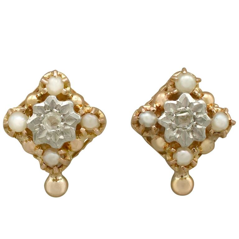 1900s Diamond And Seed Pearl Yellow Gold Stud Earrings For At 1900s Diamond And Seed Pearl Yellow Gold Stud Earrings For