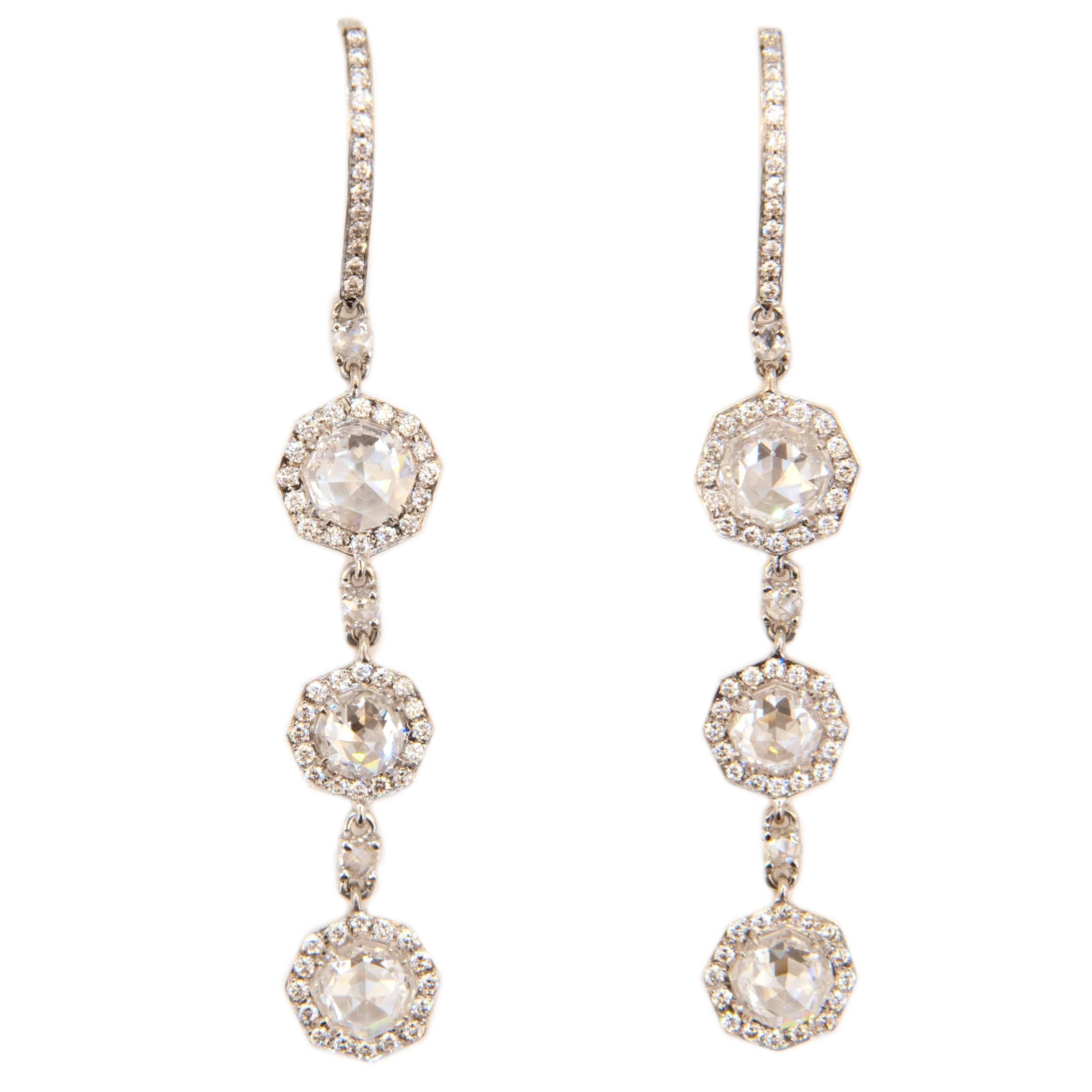 Laura Munder Diamond Drop White Gold Earrings For Sale
