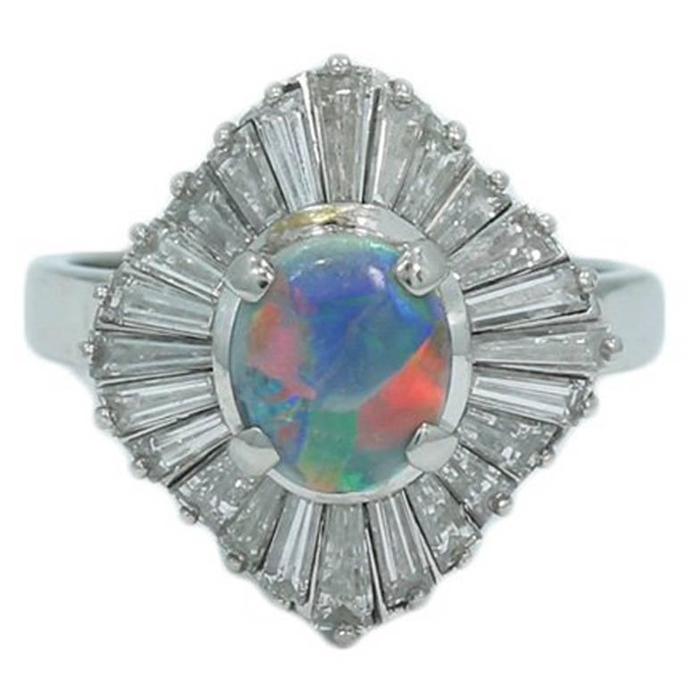 Black Opal Diamond Platinum Ring For Sale