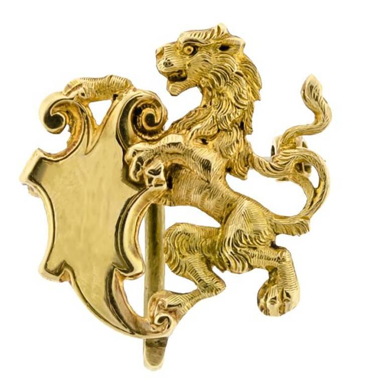 Wonderful Victorian Lion and Shield Watch Pin Brooch