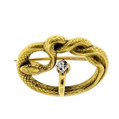 Attractive circa 1910 Diamond and Yellow Gold Snake Brooch