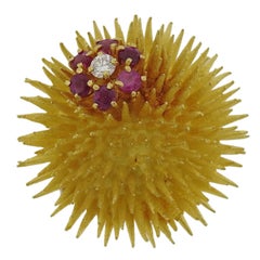 Tiffany & Co. Ruby Diamond Gold Sea Urchin Brooch Pin