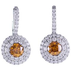 GIA Certified Fancy Color Diamond Halo White Gold Lever-Back Earrings 5