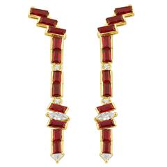 Gemfields Seraphina 3.31 Carats Mozambique Rubies Diamonds Gold Wing Earrings 