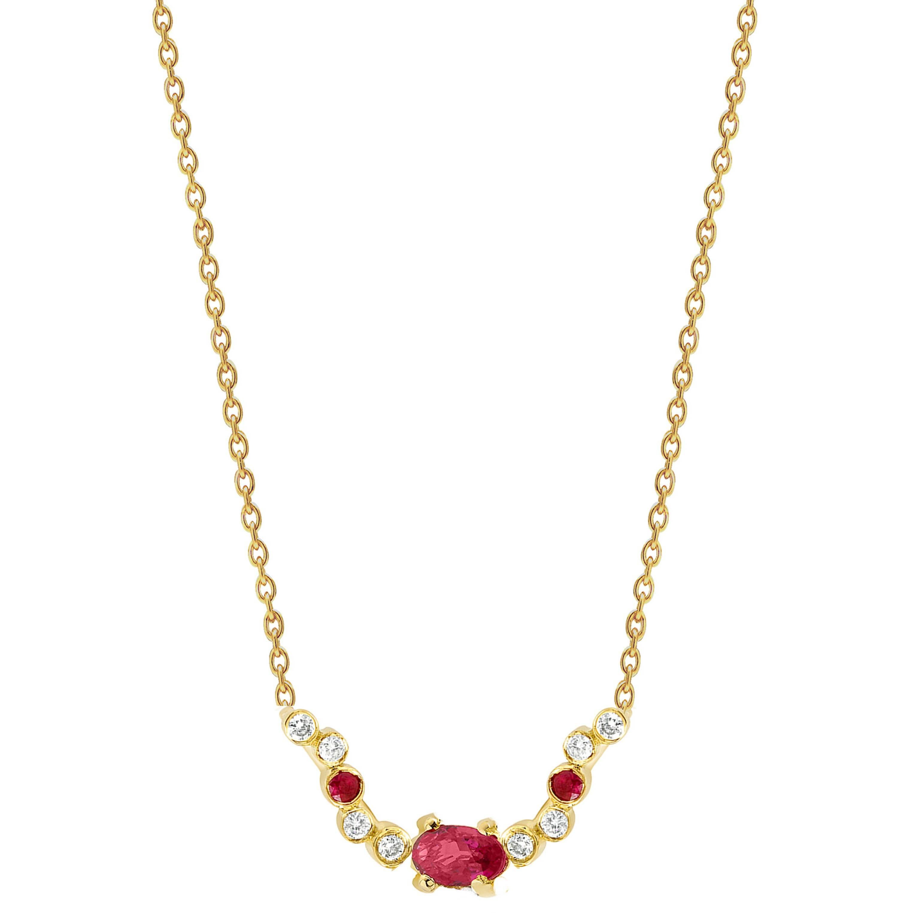 Seraphina Mozambique Unheated Ruby Diamond Yellow Gold Necklace  For Sale
