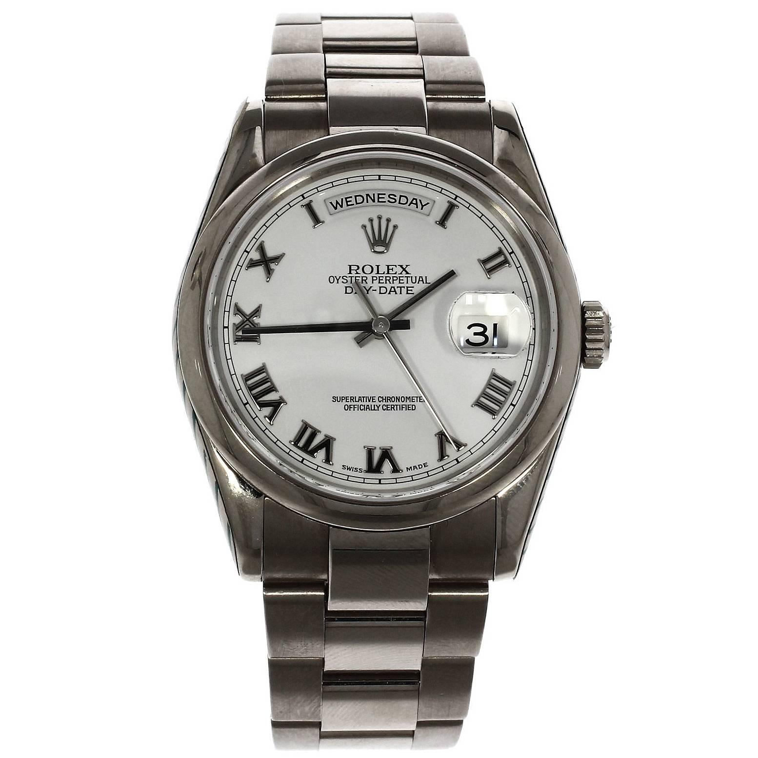 Rolex White Gold Day Date Roman Numeral Dial Automatic Wristwatch Ref 118209 For Sale