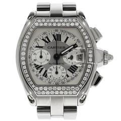 Cartier Stainless Steel Diamond Bezel Roadster Chronograph Automatic Wristwatch 