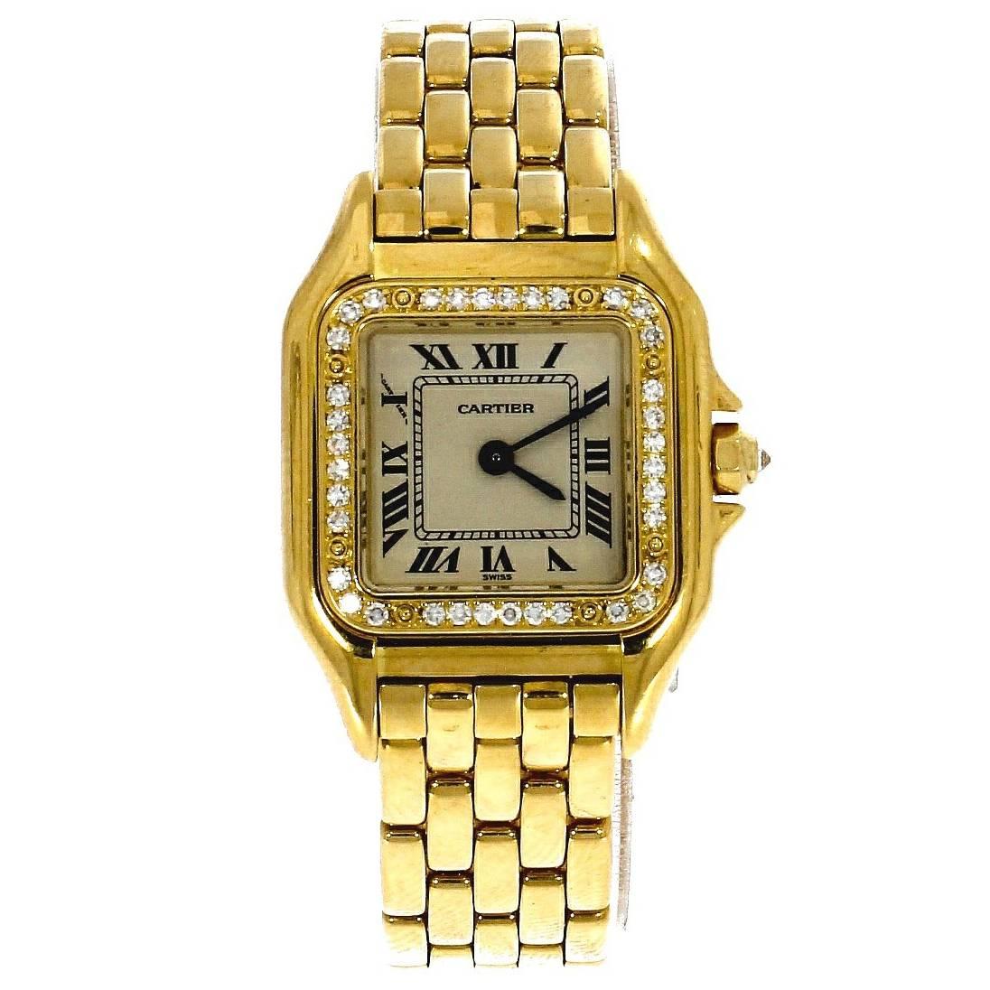 Cartier Yellow Gold Diamond White Dial Panthere Automatic Wristwatch Ref 1280