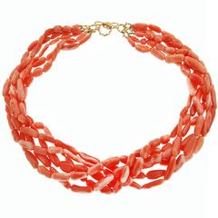 Multi-Strand Angel Skin Elongated Coral Nuggets Necklace 12