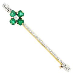 Antique Emerald Diamond Brooch in Gold and Platinum