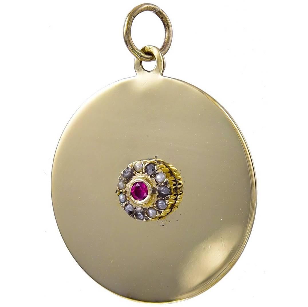 Antique Ruby Gold Charm For Sale