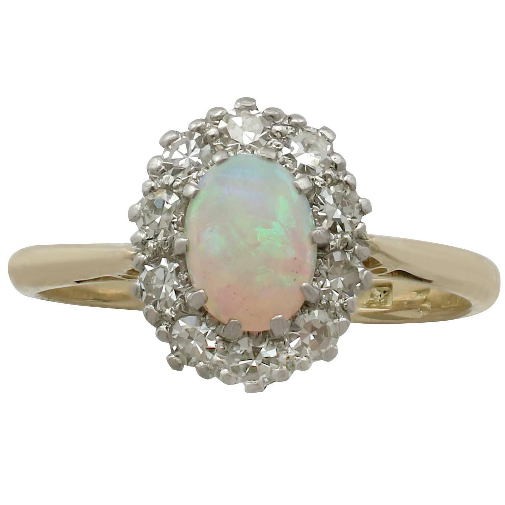 Antique Opal Diamond Yellow Gold Cluster Ring