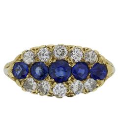 Vintage Sapphire and Diamond Carved Shank Cluster Ring, circa 1950s 5