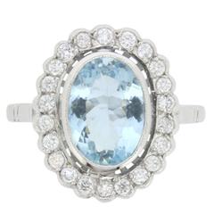 3.00 Carat Aquamarine and Diamond Halo Ring, circa 1950s 9