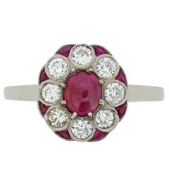 Vintage Cabochon Ruby and Diamond Cluster Ring, circa 1940s 6