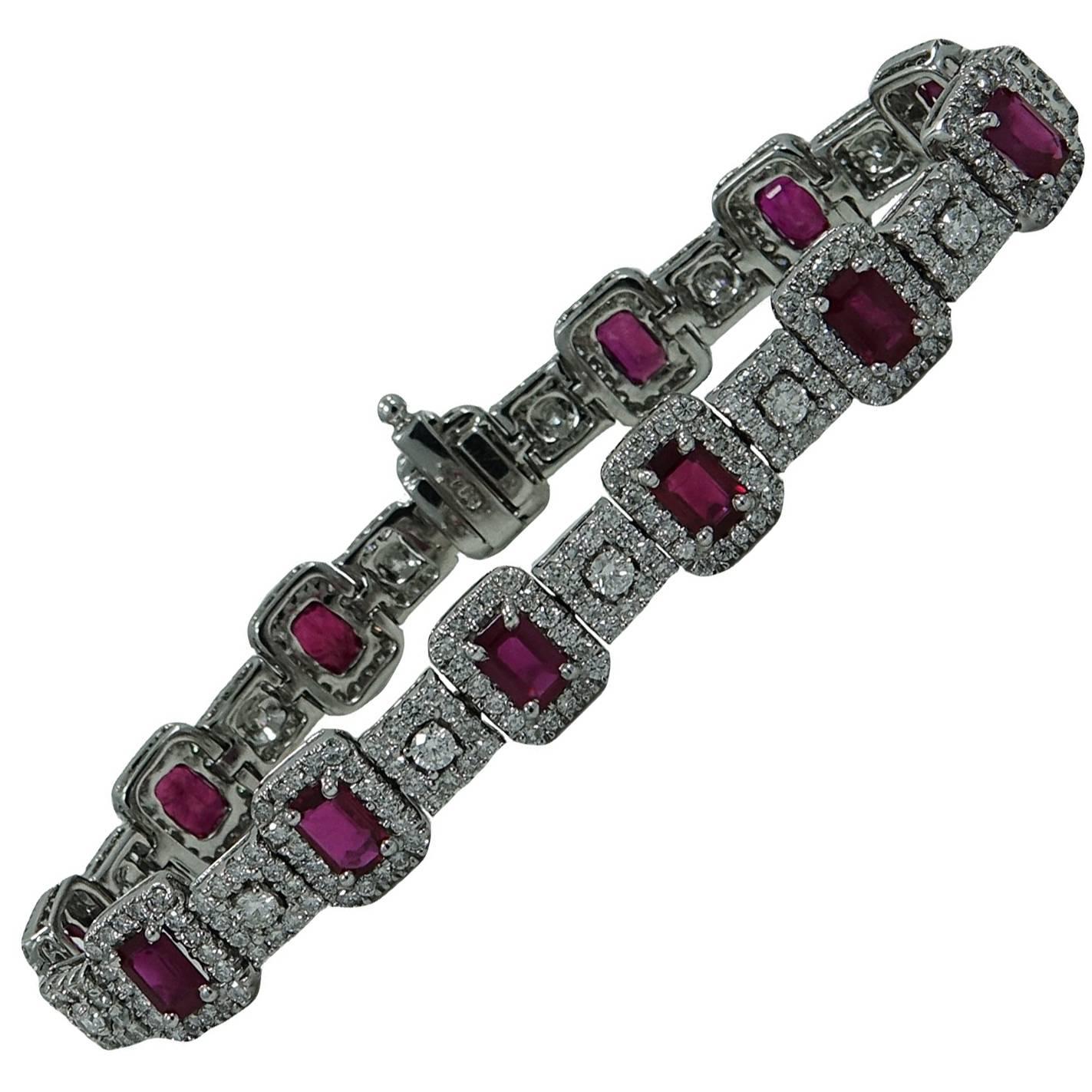 Rubies and Diamonds White Gold Bracelet For Sale