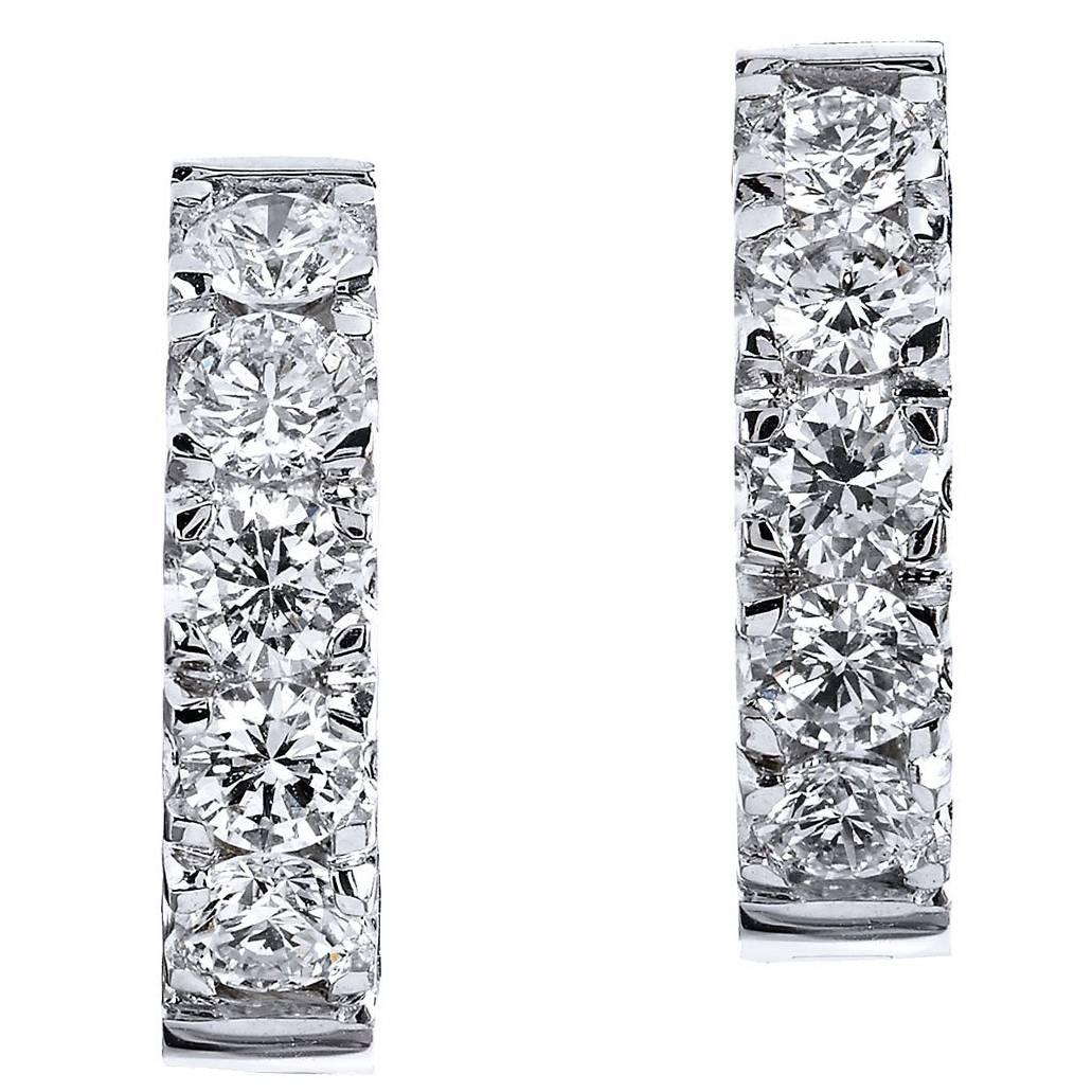 H & H 1.07 Carat Diamond White Gold Huggie Hoop Earrings