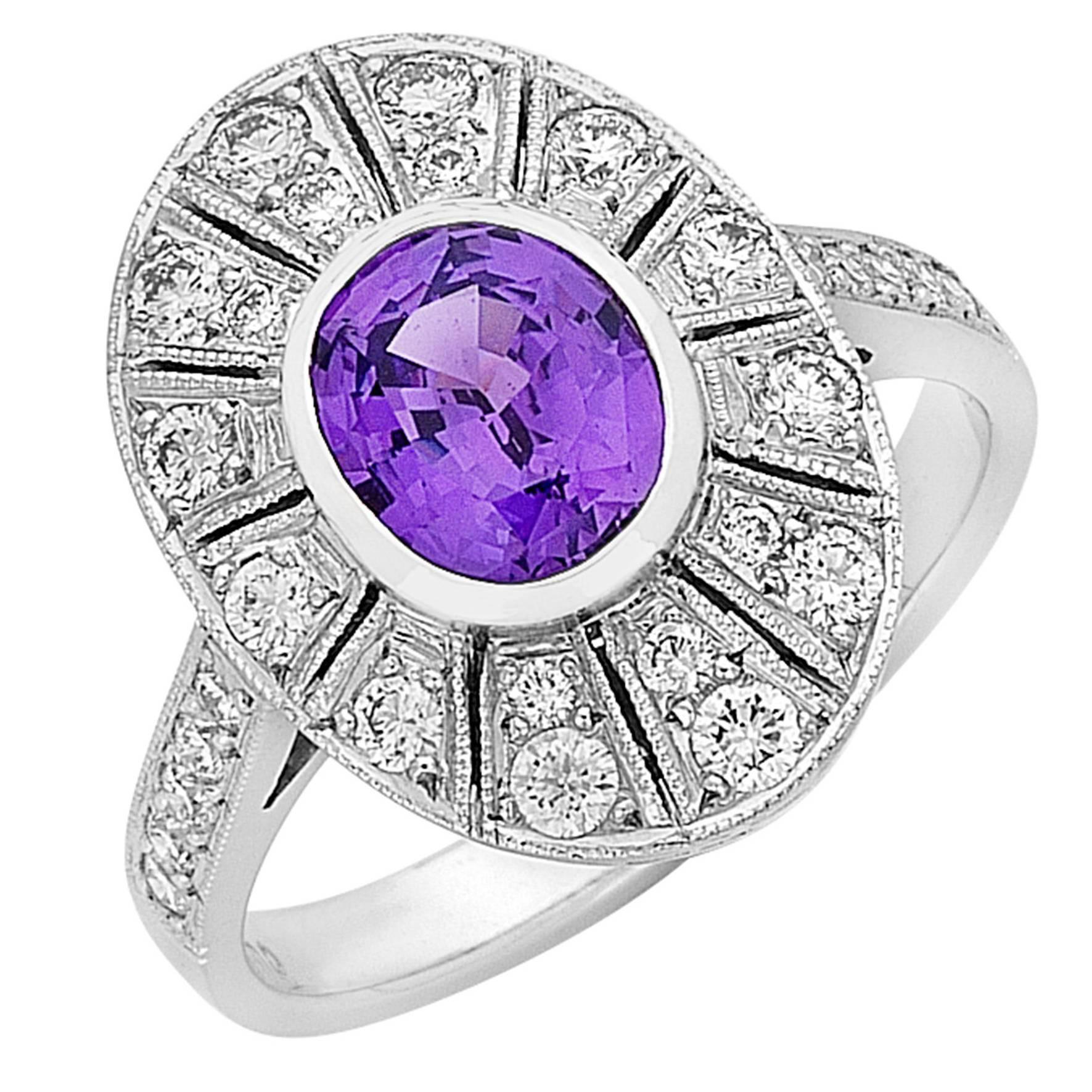 Purple Sapphire Diamond Gold Cocktail Ring For Sale