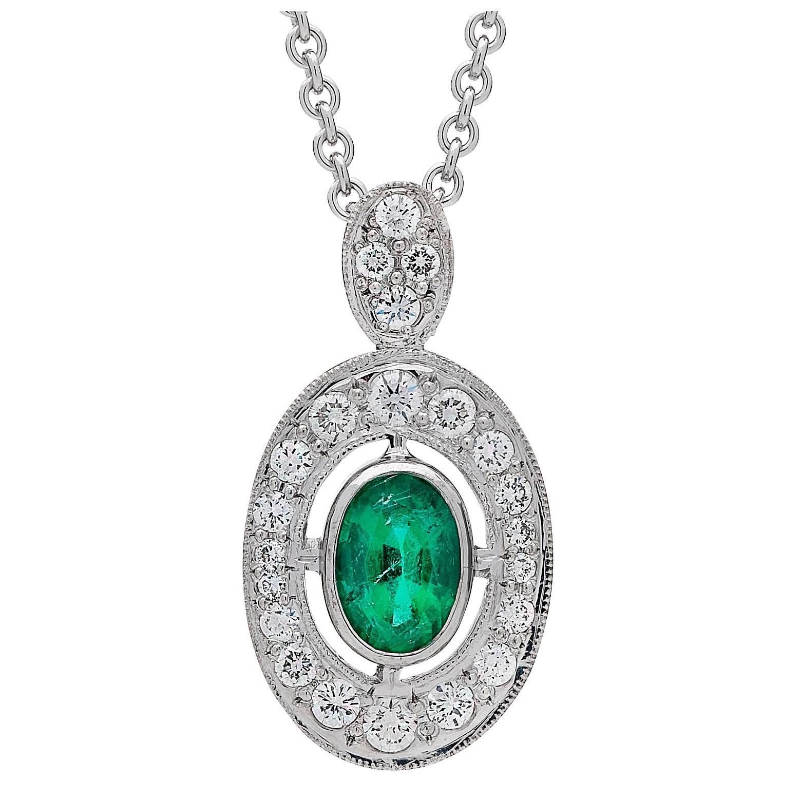 Imp Jewelry Columbian Emerald and Diamond Pendant For Sale