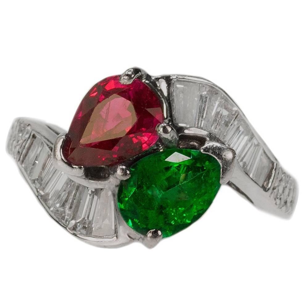 Burma Ruby Colombian Emerald  Ring For Sale
