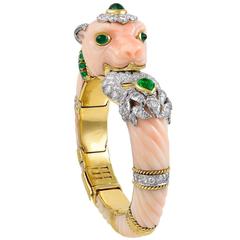 David Webb Coral Emerald Diamond Bangle Bracelet 11