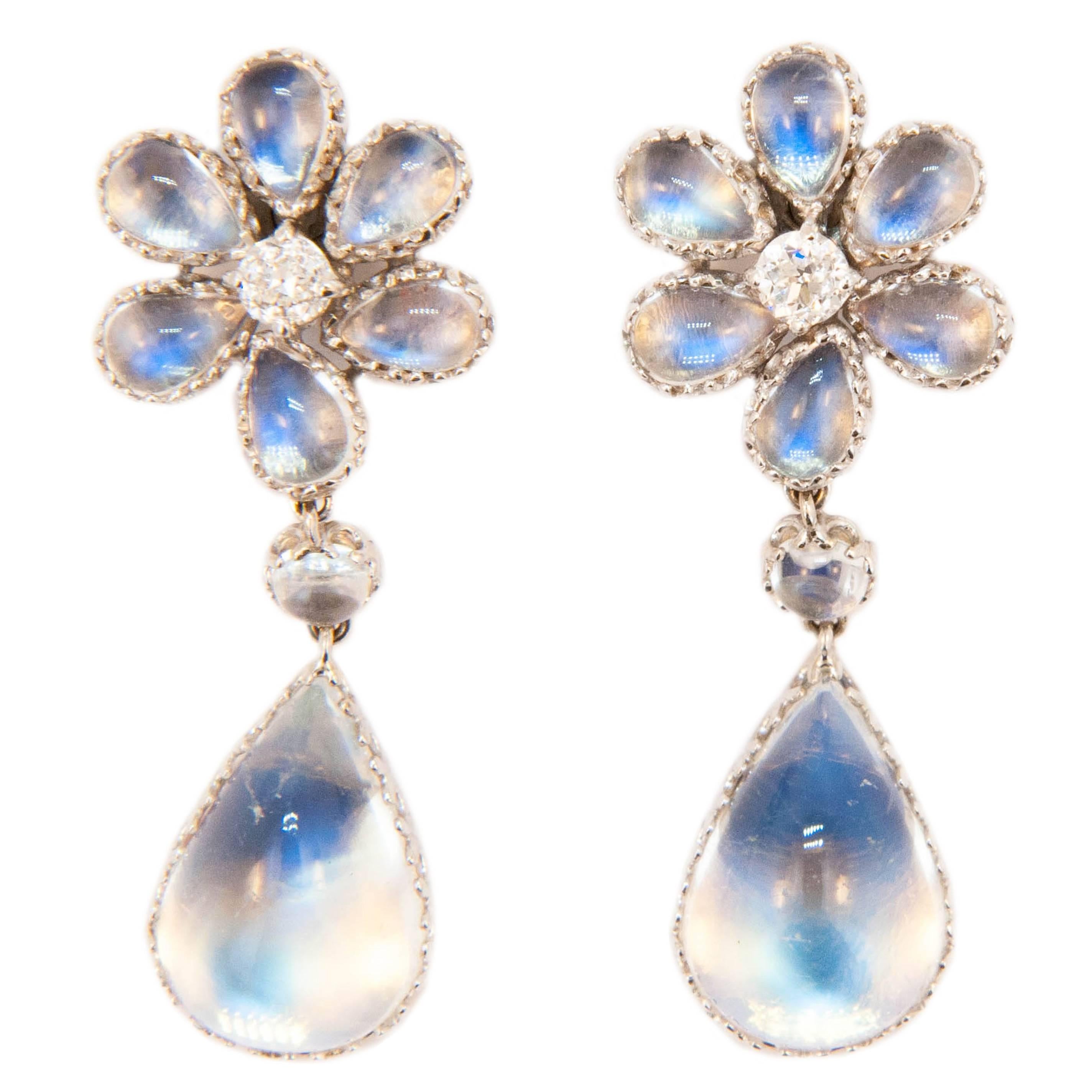 Laura Munder Moonstone Diamond White Gold Drop Earrings