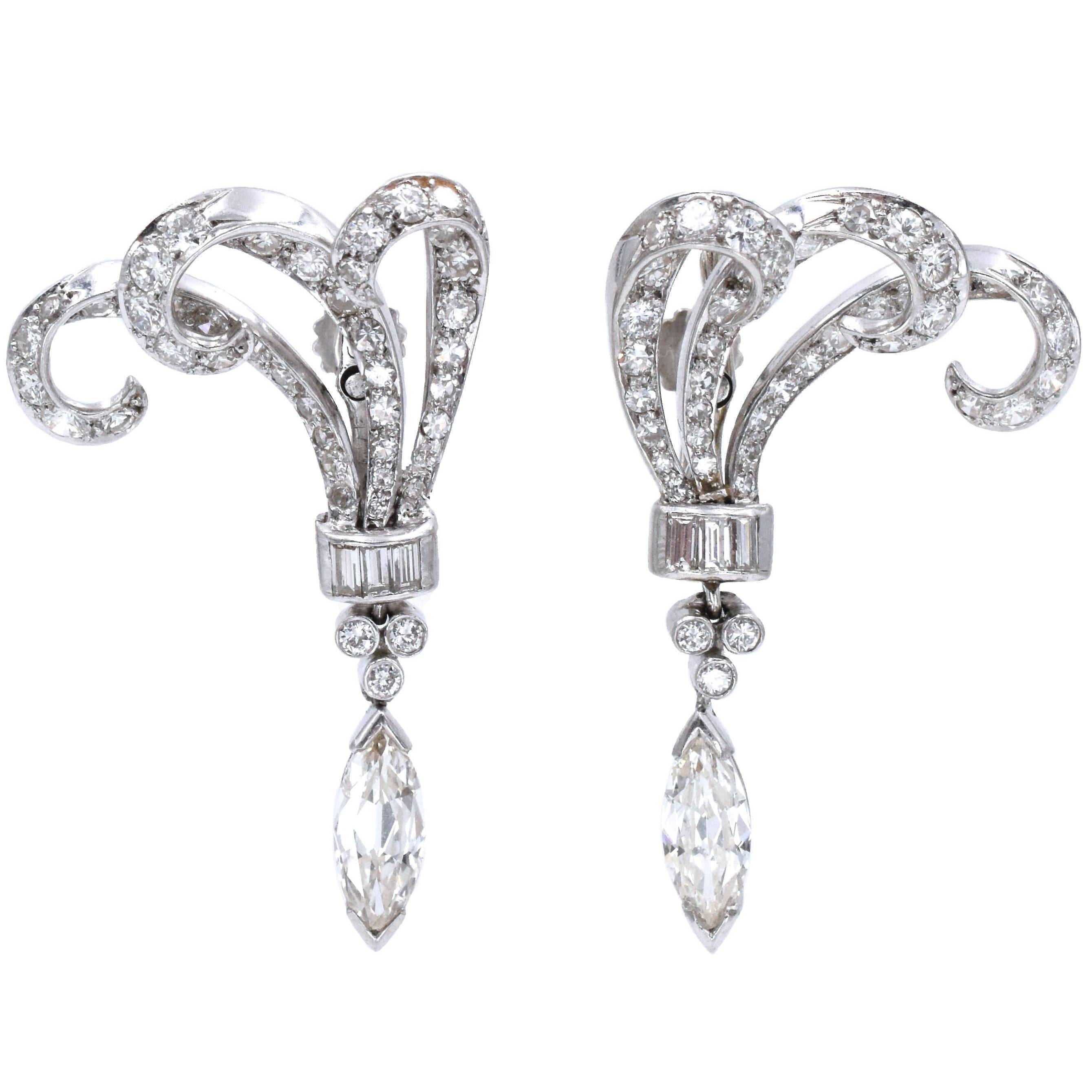 Diamond Platinum Pendant Earrings