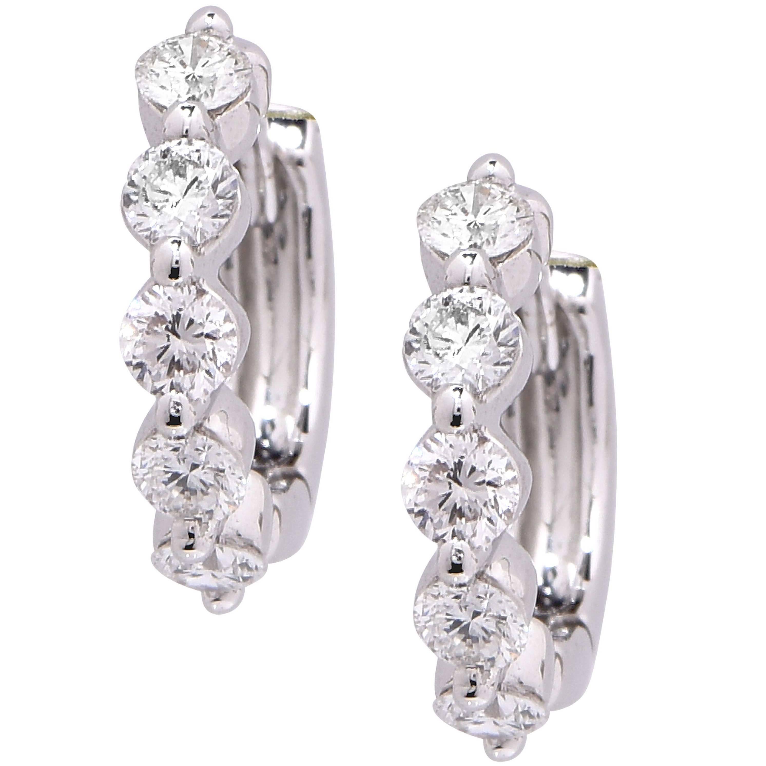 .60 Carat Diamond White Gold Small Hoop Earrings