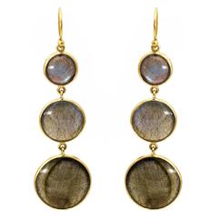 Round Circle Labradorite Yellow Gold Earrings 11
