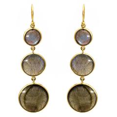 Round Circle Labradorite Yellow Gold Earrings 