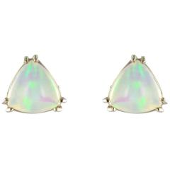 New 18 Carat White Gold Triangular Cabochon Opal Stud Earrings