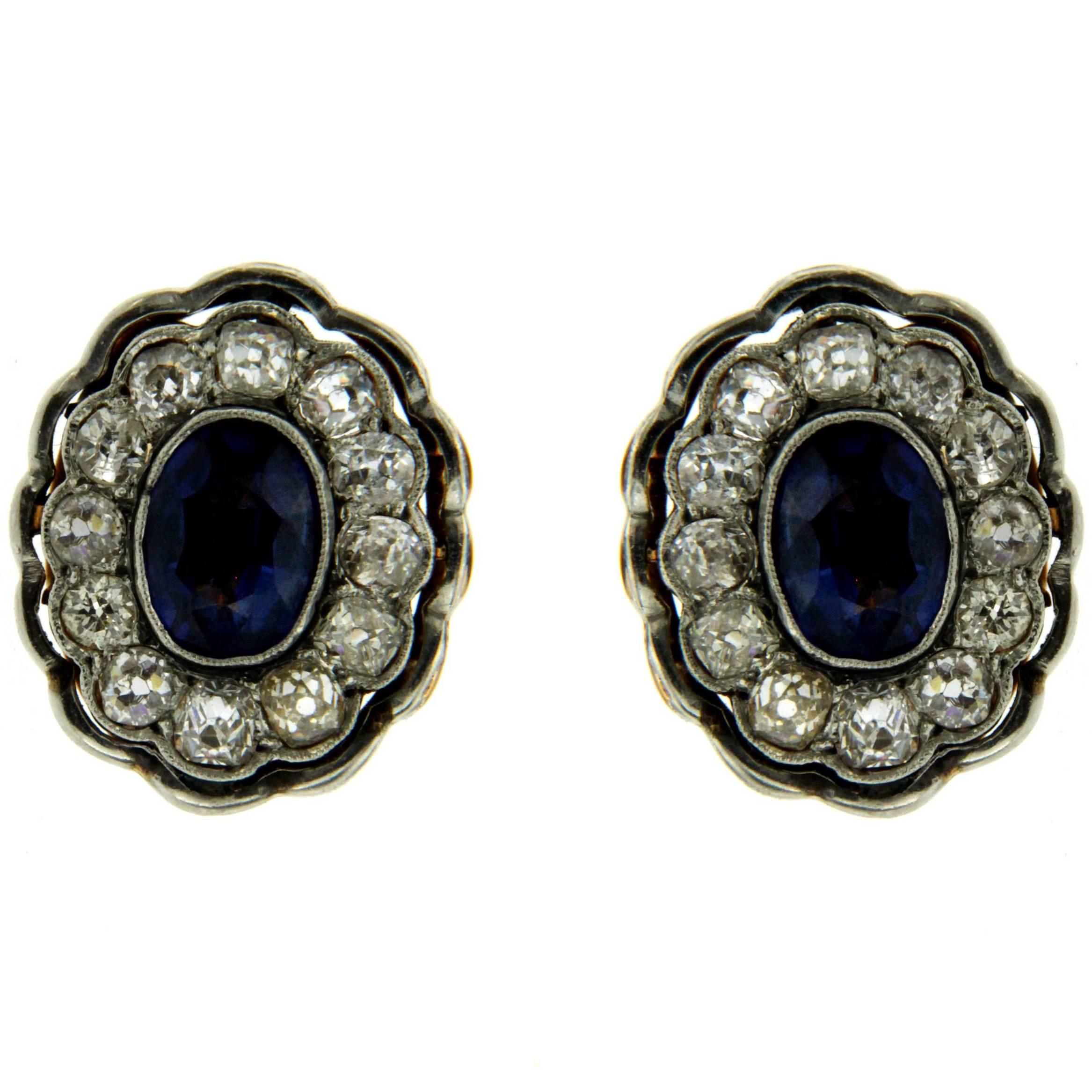 Victorian Sapphire and Diamond Cluster Earrings