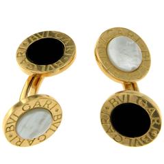 Bulgari Mother-of-Pearl Onyx Gold Cuff-Links