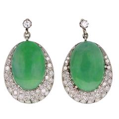 1920s Jadeite Cabochon Diamond Platinum Earrings 3