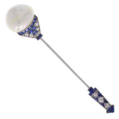 Cartier Art Deco Natural Pearl Sapphire Diamond Platinum Jabot Pin 8