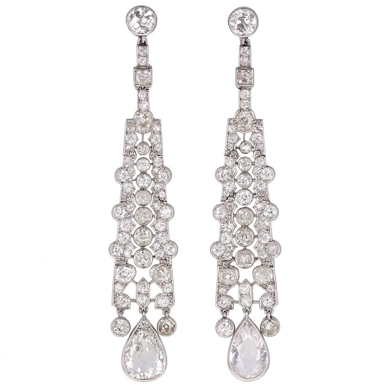 Art Deco Cartier  Diamond Platinum Drop Earrings