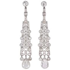 Antique Art Deco Cartier  Diamond Platinum Drop Earrings