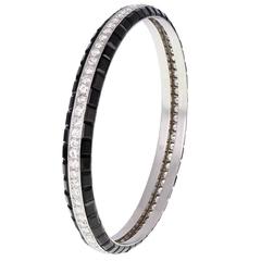 Rare Art Deco Van Cleef & Arpels Onyx Diamond Platinum Bangle Bracelet 6