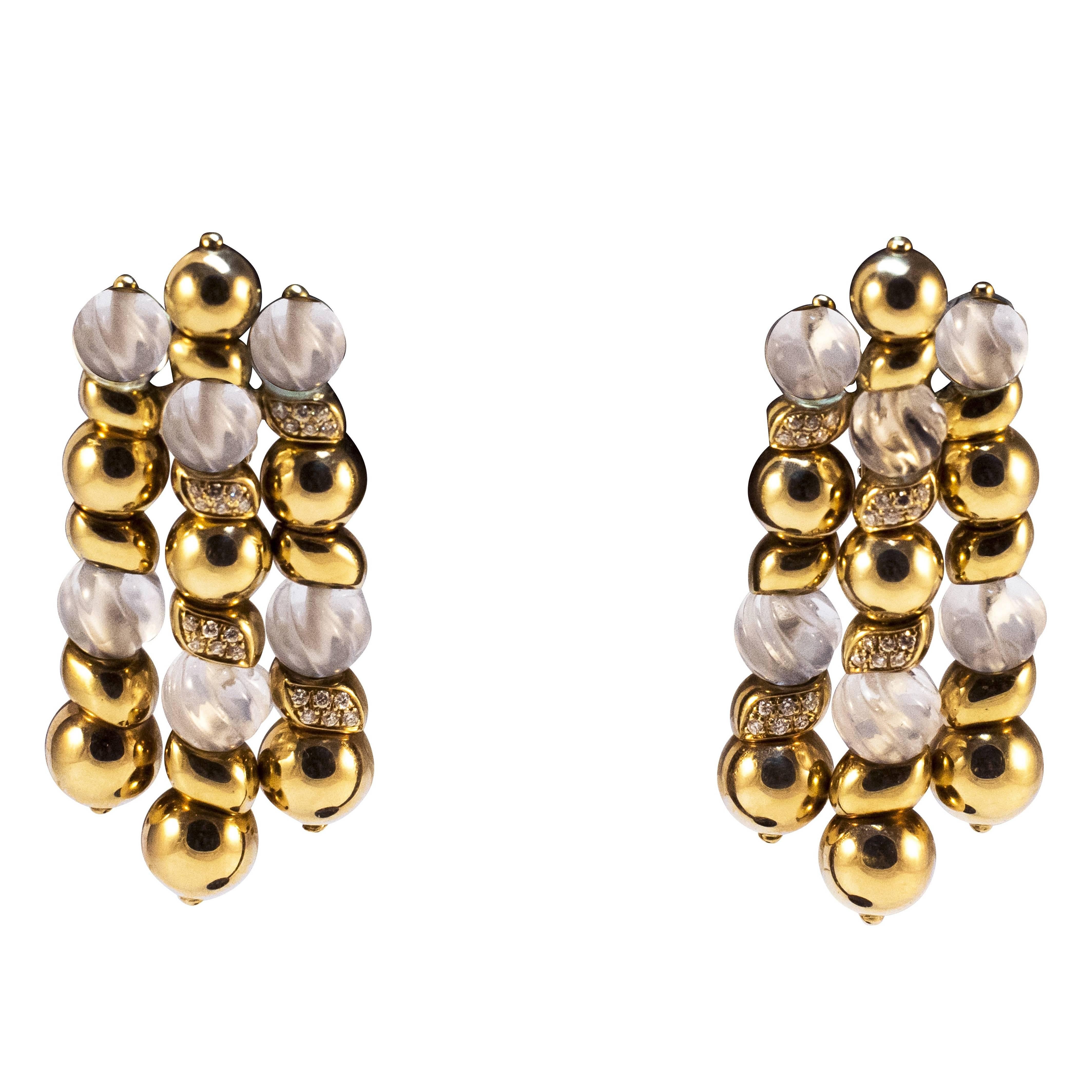 Boucheron Rock Crystal Diamonds Gold Earrings