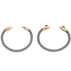 Pair of Gold and Sterling Serpent Bangles 11