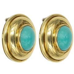 Persian Turquoise and Yellow Gold Clip-On Earrings