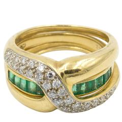 Two-in-One Diamond, Emerald and Gold Cross over Rings