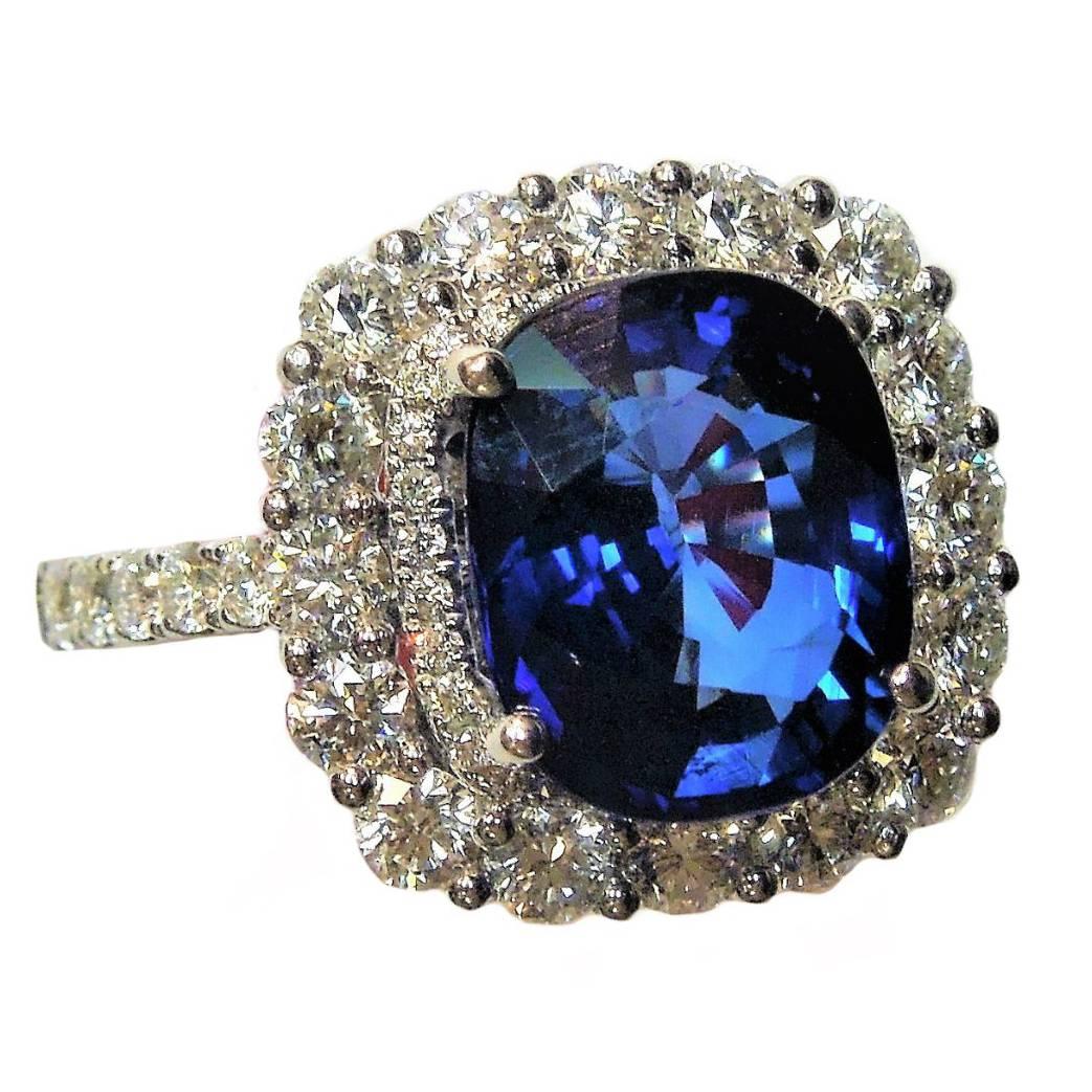 5.02 Carat AGL Certified Blue Sapphire Diamond Gold Ring